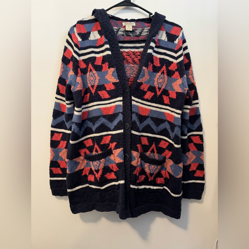 Lucky Brand Multicolor southwest hooded Knit cardigan XL